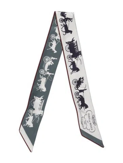 Pre-owned Hermes Paris Qui Roule Forever Silk Twilly Scarf In Multi