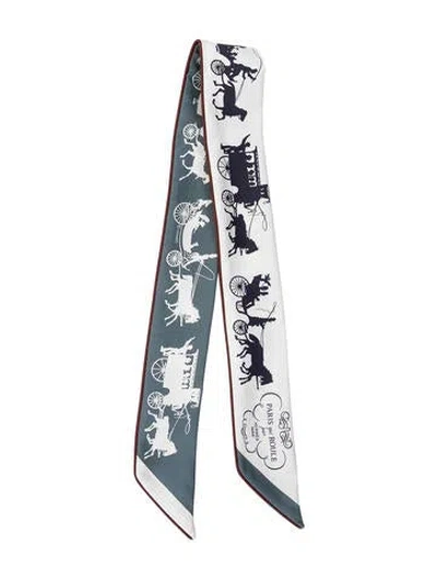 Pre-owned Hermes Paris Qui Roule Forever Silk Twilly Scarf In Neutrals