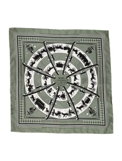 Pre-owned Hermes Paris Qui Roule Silk Scarf In Green