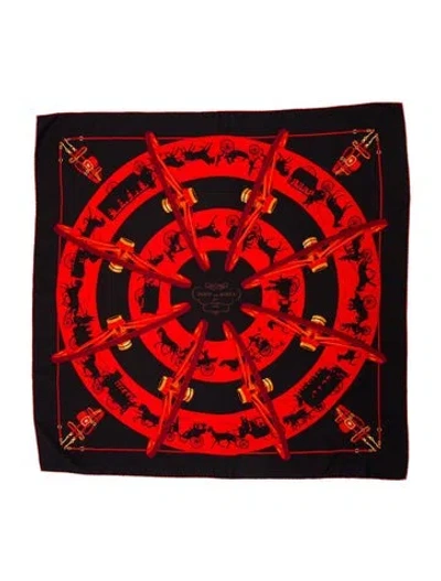 Pre-owned Hermes Paris Qui Roule Silk Scarf In Red