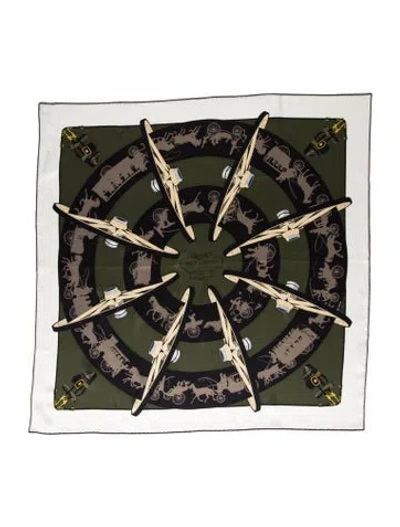 Pre-owned Hermes Paris Qui Roule Silk Scarf W/ Tags In Green