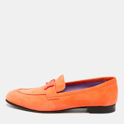 Pre-owned Hermes Paris Size 39 Orange Suede Loafers