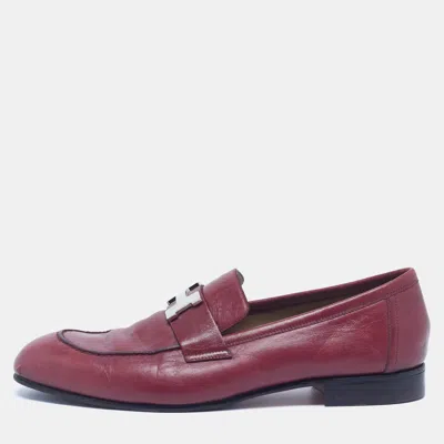 Pre-owned Hermes Paris Size 41.5 Burgundy Leather Loafers