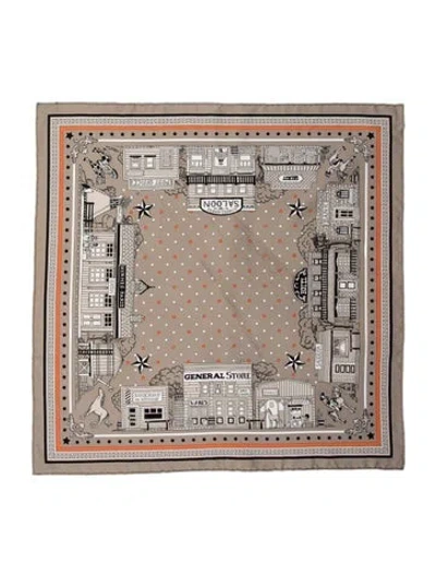 Pre-owned Hermes Paris Station Bandana Silk Scarf In Grey