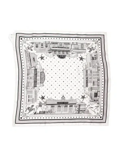 Pre-owned Hermes Paris Station Silk Scarf In White