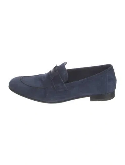 Pre-owned Hermes Paris Suede Dress Loafers In Blue