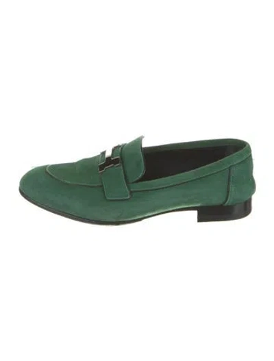Pre-owned Hermes Paris Suede Loafers In Green