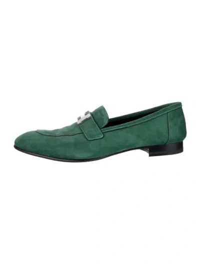 Pre-owned Hermes Paris Suede Loafers In Green