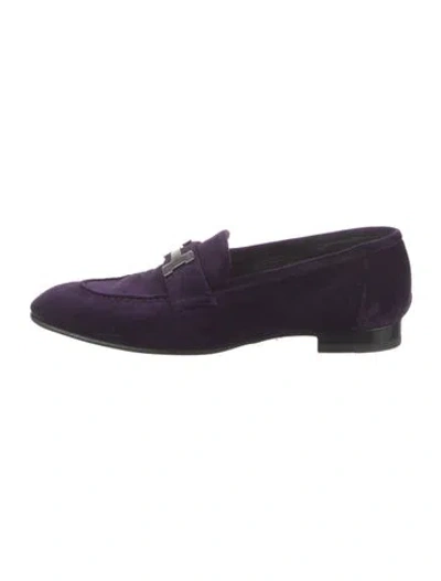 Pre-owned Hermes Paris Velvet Loafers In Purple