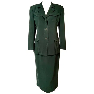 Pre-owned Hermes , Paris Vintage Bottle Green Wool Midi Skirt Suit