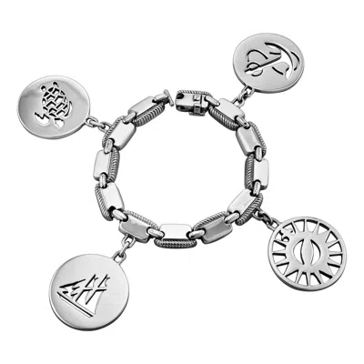 Pre-owned Hermes Paris Vintage Sterling Silver Nautical Charm Bracelet In Multi