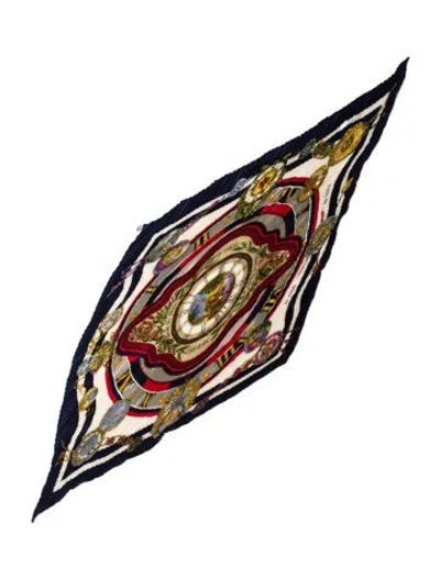 Pre-owned Hermes Parmi Les Fleurs Je Compte Les Heures Silk Plissé Scarf In Blue