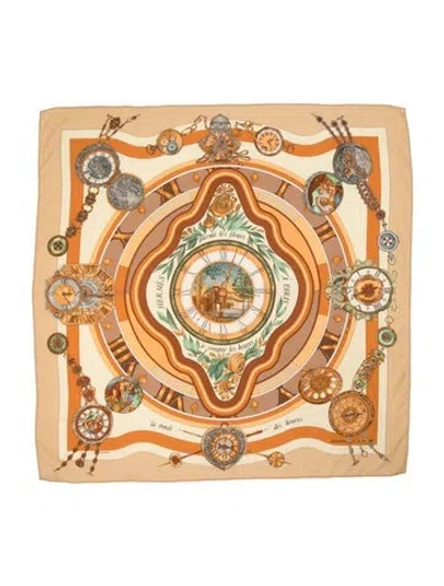 Pre-owned Hermes Parmi Les Fleurs Je Compte Les Heures Silk Scarf In Neutral