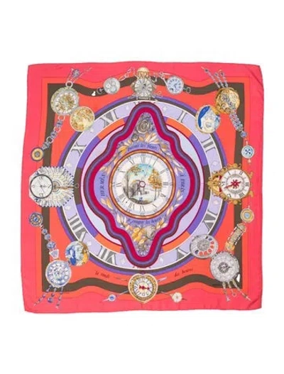 Pre-owned Hermes Parmi Les Fleurs, Je Compte Les Heures Silk Scarf In Pink
