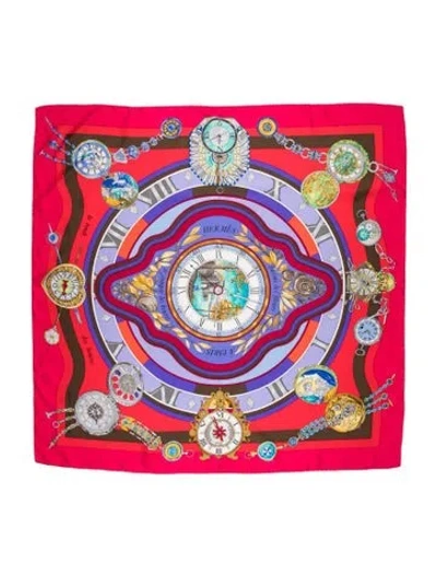 Pre-owned Hermes Parmi Les Fleurs, Je Compte Les Heures Silk Scarf In Pink