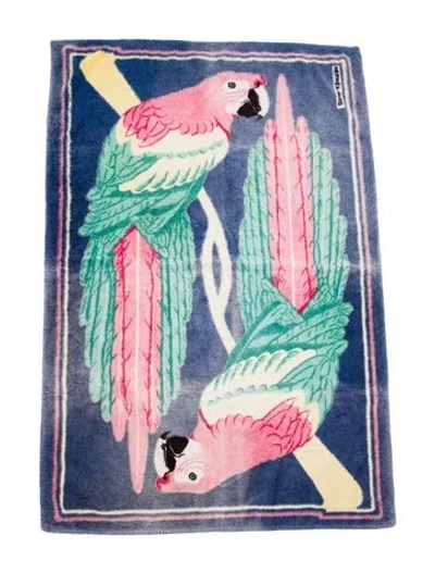 Pre-owned Hermes Parrots Printed Beach Towel In Blue