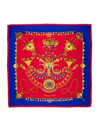 Pre-owned Hermes Parures Des Sables Silk Scarf In Red