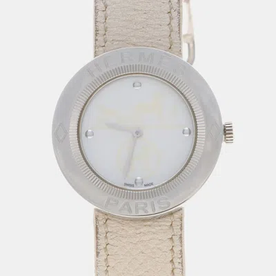 Pre-owned Hermes Passe Passe Pp1.410 Quartz White Stainless Steel Women's Wristwatch 30 Mm