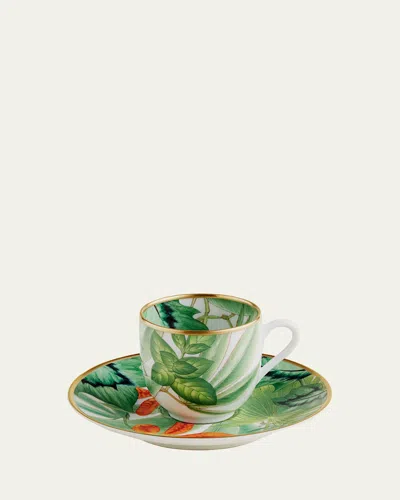 Pre-owned Hermes Passifolia Coffee Cup And Saucer, 6.8 Oz.