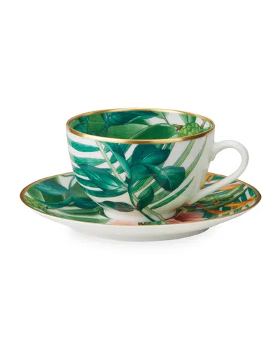 Pre-owned Hermes Passifolia Teacup & Saucer In Multi