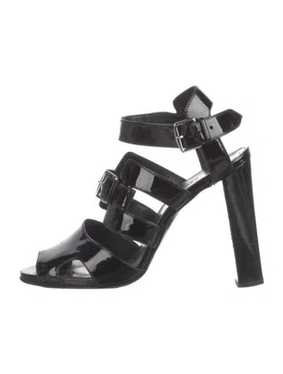 Pre-owned Hermes Patent Leather Cutout Accent Gladiator Sandals In Black