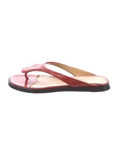 Pre-owned Hermes Patent Leather Flip Flops In Red