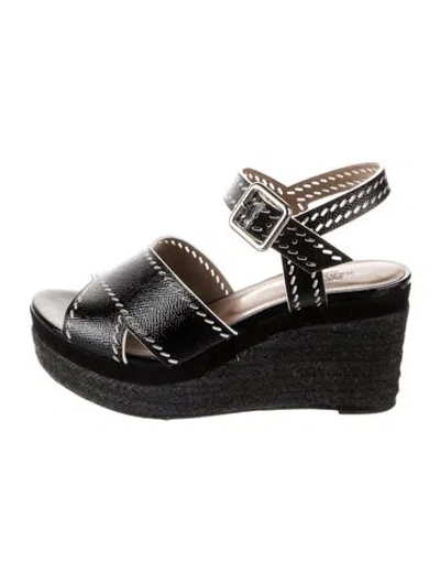 Pre-owned Hermes Patent Leather Lasercut Accents Espadrilles In Black