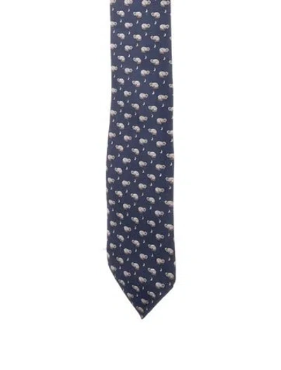 Pre-owned Hermes Pattern Print Neck Tie In Blue