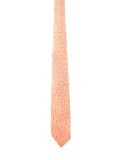 Pre-owned Hermes Pattern Print Neck Tie In Orange