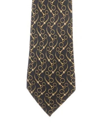 Pre-owned Hermes Pattern Print Silk Tie In Black