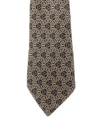 Pre-owned Hermes Pattern Print Silk Tie In Black