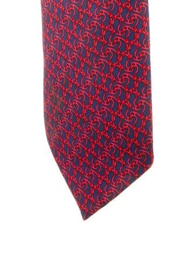 Pre-owned Hermes Pattern Print Silk Tie In Blue