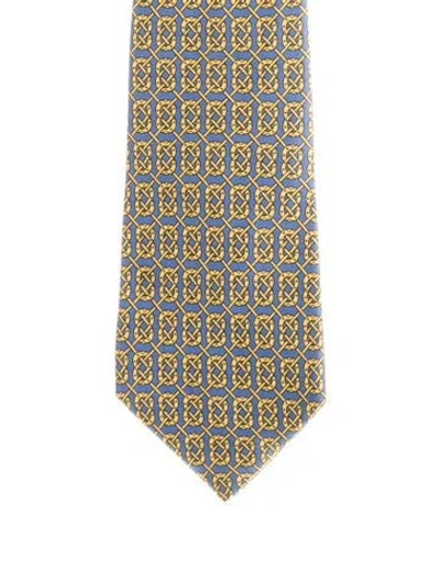 Pre-owned Hermes Pattern Print Silk Tie In Blue