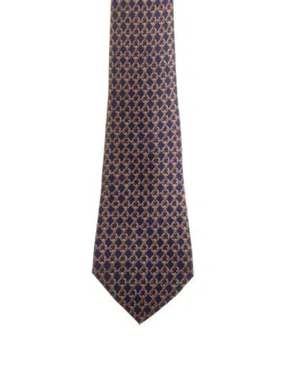 Pre-owned Hermes Pattern Print Silk Tie In Blue