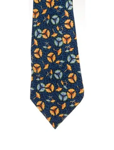 Pre-owned Hermes Pattern Print Silk Tie In Blue