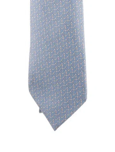 Pre-owned Hermes Pattern Print Silk Tie In Blue