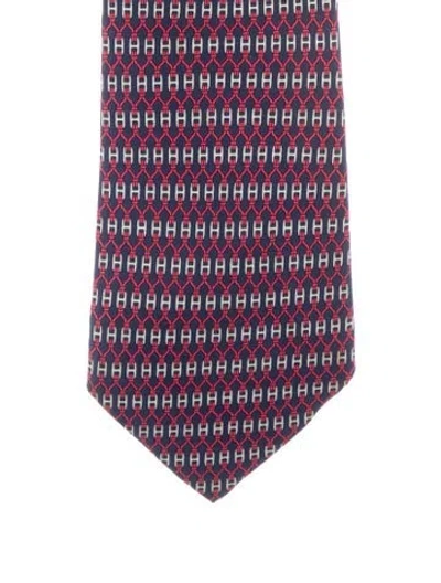 Pre-owned Hermes Pattern Print Silk Tie In Blue