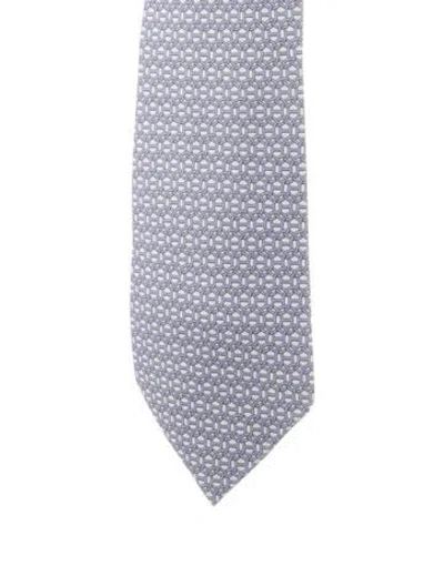 Pre-owned Hermes Pattern Print Silk Tie In Blue