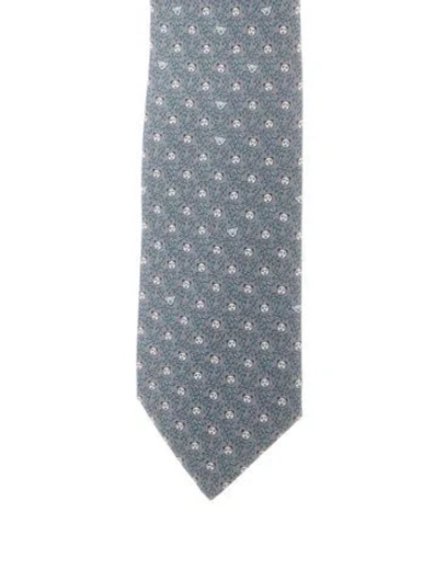 Pre-owned Hermes Pattern Print Silk Tie In Blue