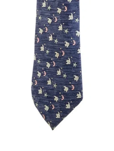 Pre-owned Hermes Pattern Print Silk Tie In Blue