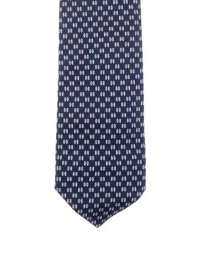 Pre-owned Hermes Pattern Print Silk Tie In Blue