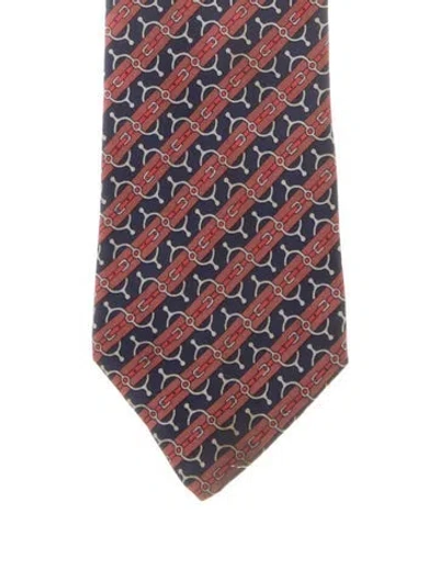 Pre-owned Hermes Pattern Print Silk Tie In Blue