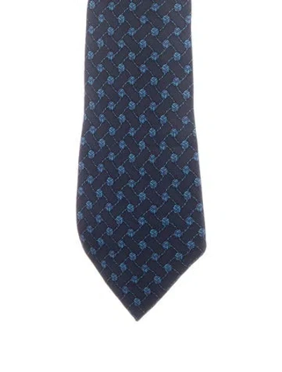 Pre-owned Hermes Pattern Print Silk Tie In Blue