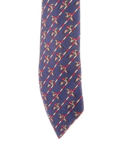 Pre-owned Hermes Pattern Print Silk Tie In Blue
