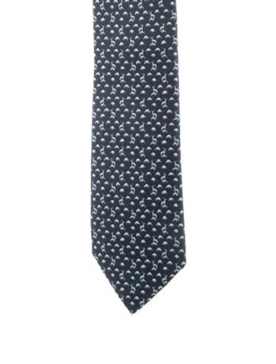 Pre-owned Hermes Pattern Print Silk Tie In Blue