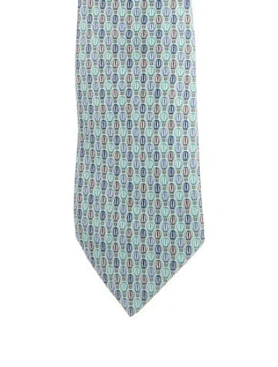 Pre-owned Hermes Pattern Print Silk Tie In Blue