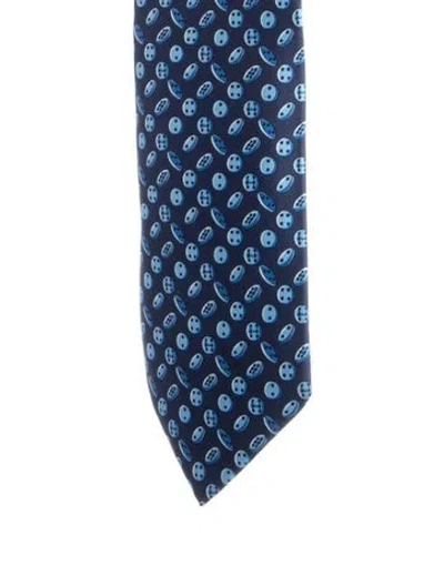 Pre-owned Hermes Pattern Print Silk Tie In Blue