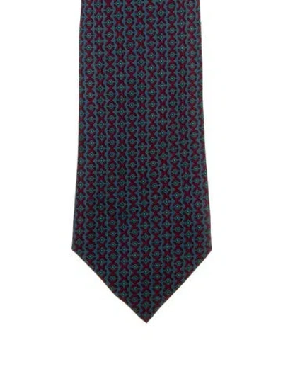 Pre-owned Hermes Pattern Print Silk Tie In Blue