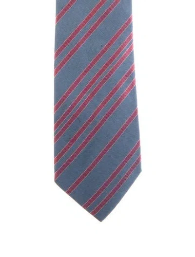 Pre-owned Hermes Pattern Print Silk Tie In Blue