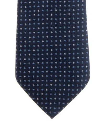 Pre-owned Hermes Pattern Print Silk Tie In Blue